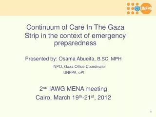 Continuum of Care In The Gaza Strip in the context of emergency preparedness