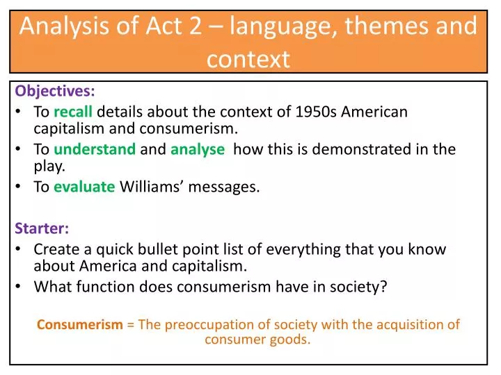 analysis of act 2 language themes and context