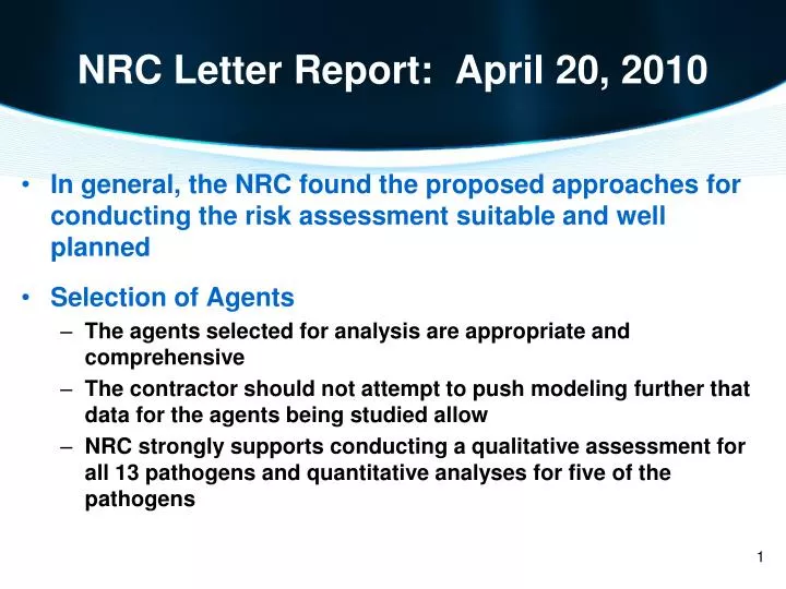 nrc letter report april 20 2010