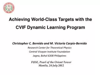 Achieving World-Class Targets with the CVIF Dynamic Learning Program
