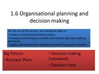 1.6 Organisational planning and decision making