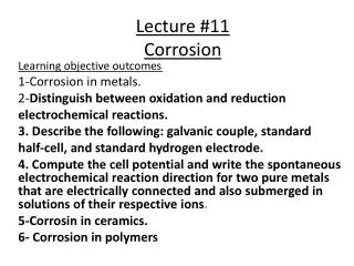 Lecture #11 Corrosion