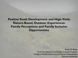 Katie M. Shaw Youth Development Leadership Graduate Program