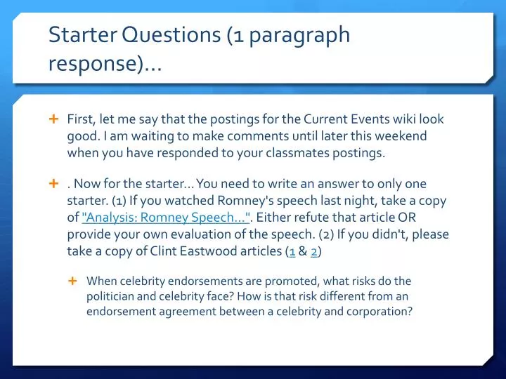 starter questions 1 paragraph response