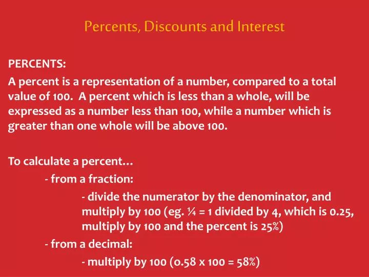 percents discounts and interest