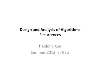 Design and Analysis of Algorithms Recurrences