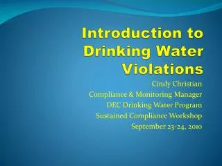 Introduction to Drinking Water Violations