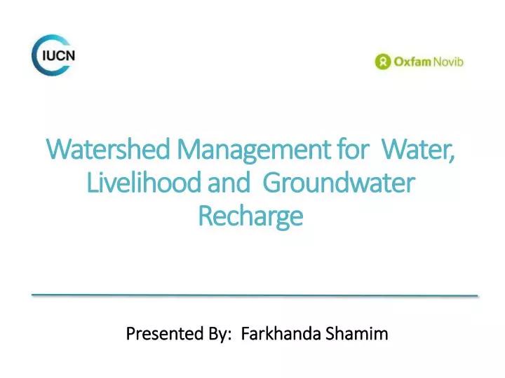 watershed management for water livelihood and groundwater recharge
