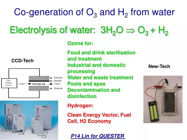 co generation of o 3 and h 2 from water