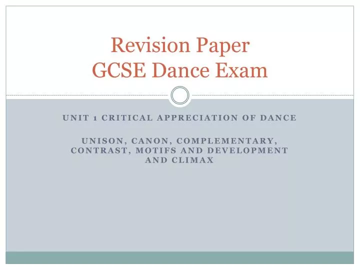 revision paper gcse dance exam