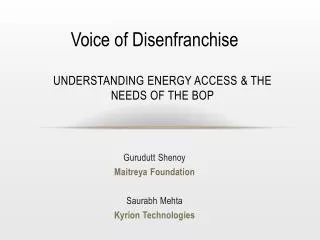 Understanding Energy Access &amp; the needs of the BOP