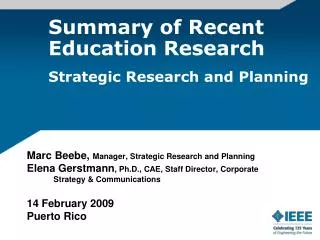 Summary of Recent Education Research Strategic Research and Planning