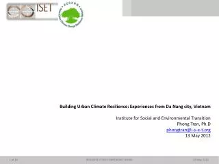 Building Urban Climate Resilience: Experiences from Da Nang city, Vietnam