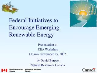 Federal Initiatives to Encourage Emerging Renewable Energy