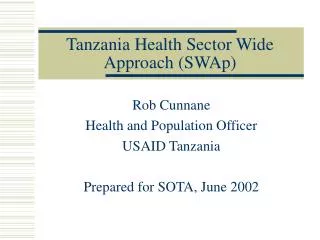 Tanzania Health Sector Wide Approach (SWAp)