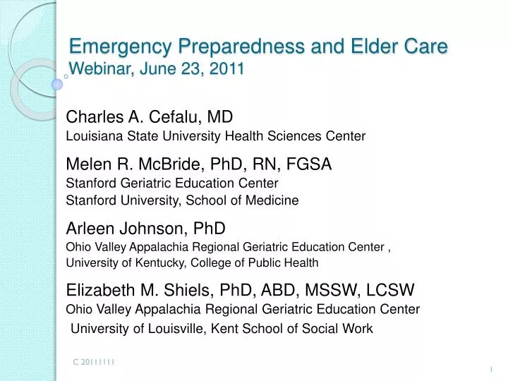 emergency preparedness and elder care webinar june 23 2011