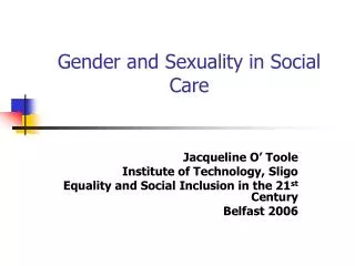 Gender and Sexuality in Social Care