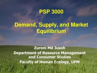 PSP 3000 Demand, Supply, and Market Equilibrium