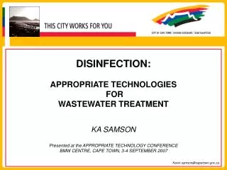 DISINFECTION: APPROPRIATE TECHNOLOGIES FOR WASTEWATER TREATMENT KA SAMSON