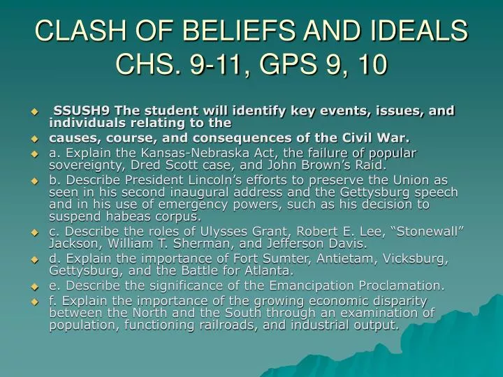 clash of beliefs and ideals chs 9 11 gps 9 10