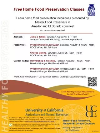 Free Home Food Preservation Classes