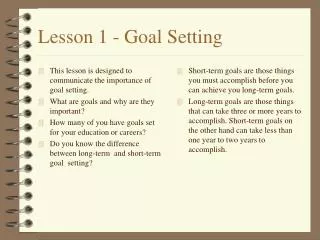 Lesson 1 - Goal Setting