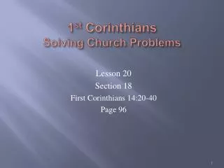 1 st Corinthians Solving Church Problems
