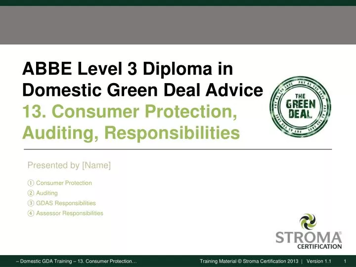 abbe level 3 diploma in domestic green deal advice 13 consumer protection auditing responsibilities