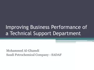 Improving Business Performance of a Technical Support Department