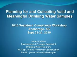 Planning for and Collecting Valid and Meaningful Drinking Water Samples