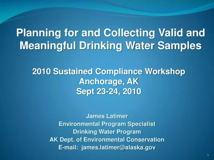 planning for and collecting valid and meaningful drinking water samples
