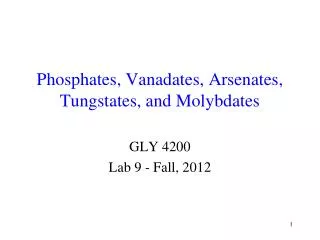 Phosphates, Vanadates, Arsenates, Tungstates, and Molybdates