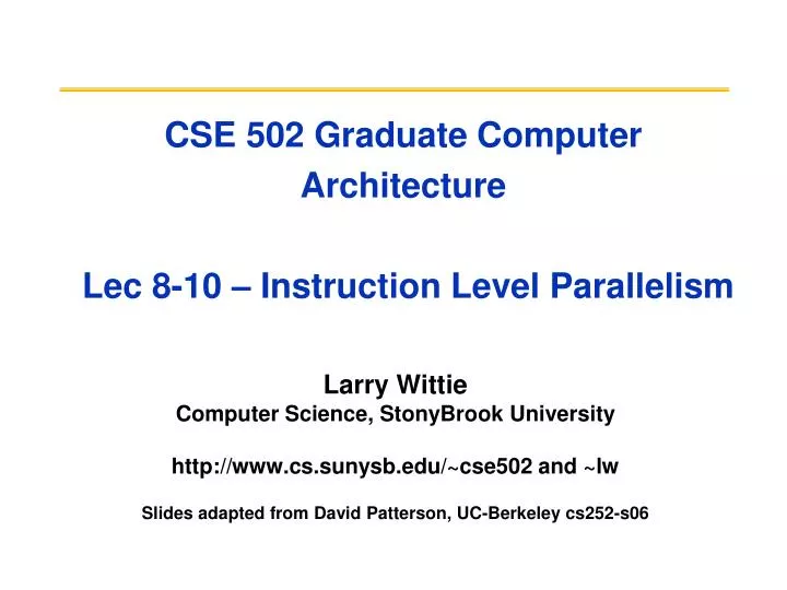 cse 502 graduate computer architecture lec 8 10 instruction level parallelism