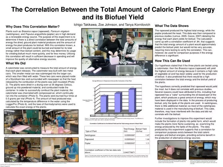 the correlation between the total amount of caloric plant energy and its biofuel yield