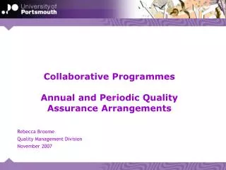 Collaborative Programmes Annual and Periodic Quality Assurance Arrangements