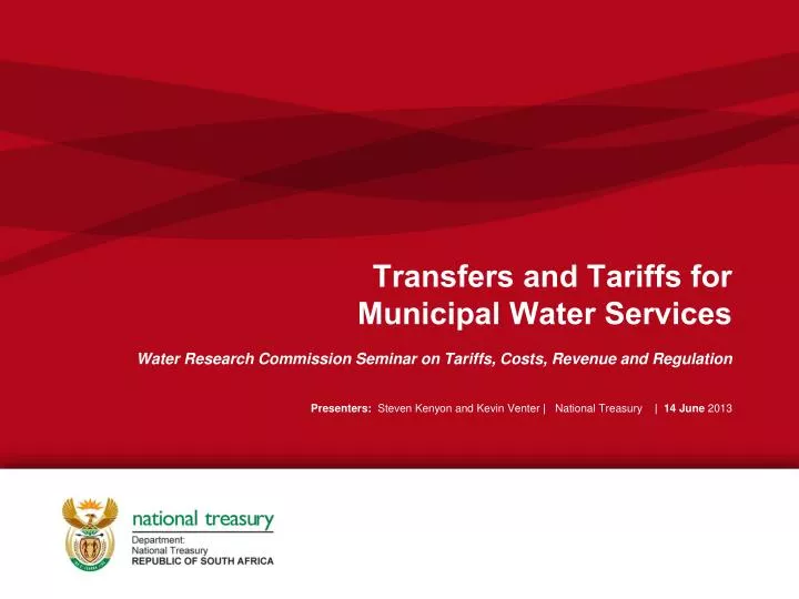transfers and tariffs for municipal water services