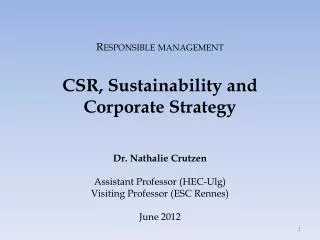 Responsible management CSR, Sustainability and Corporate Strategy