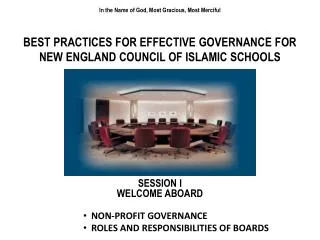 In the Name of God, Most Gracious, Most Merciful BEST PRACTICES FOR EFFECTIVE GOVERNANCE FOR
