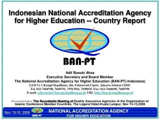 Indonesian National Accreditation Agency for Higher Education -- Country Report