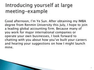 Introducing yourself at large meeting-example