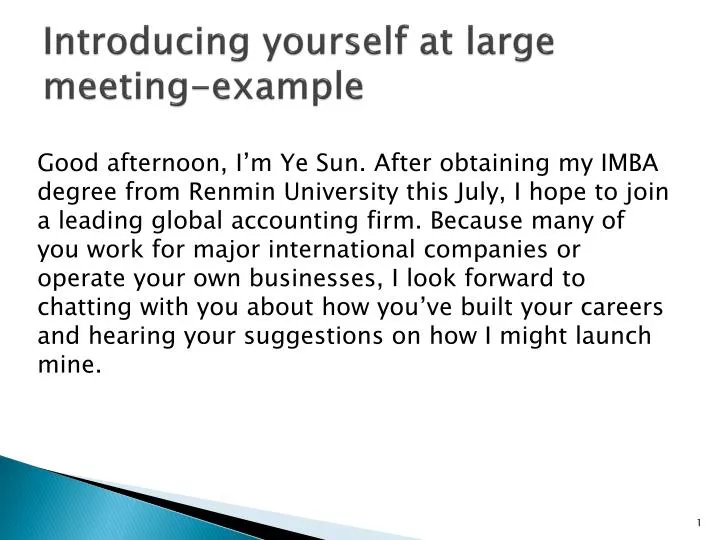 introducing yourself at large meeting example