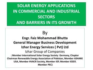 SOLAR ENERGY APPLICATIONS IN COMMERCIAL AND INDUSTRIAL SECTORS AND BARRIERS IN ITS GROWTH