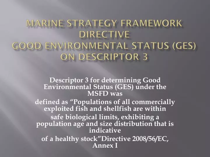 marine strategy framework directive good environmental status ges on descriptor 3