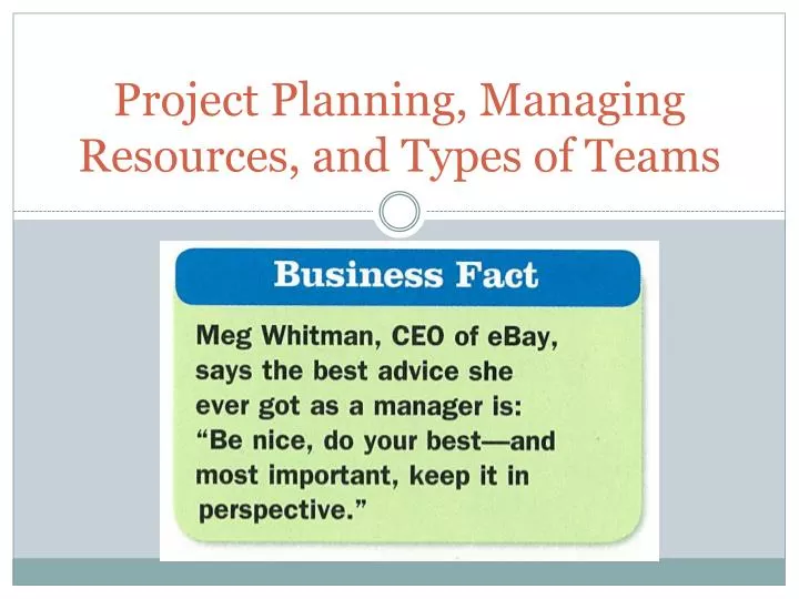 project planning managing resources and types of teams