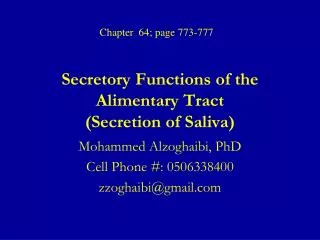 Secretory Functions of the Alimentary Tract (Secretion of Saliva)