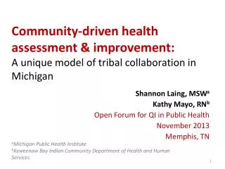 Shannon Laing, MSW a Kathy Mayo, RN b Open Forum for QI in Public Health November 2013