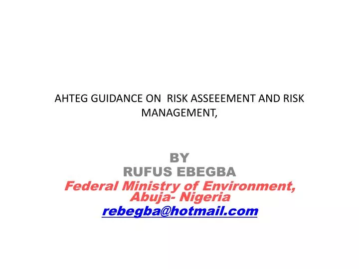 ahteg guidance on risk asseeement and risk management