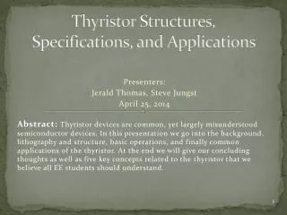 Thyristor Structures, Specifications, and Applications