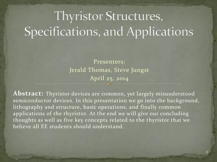 thyristor structures specifications and applications