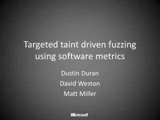 Targeted taint driven fuzzing using software metrics